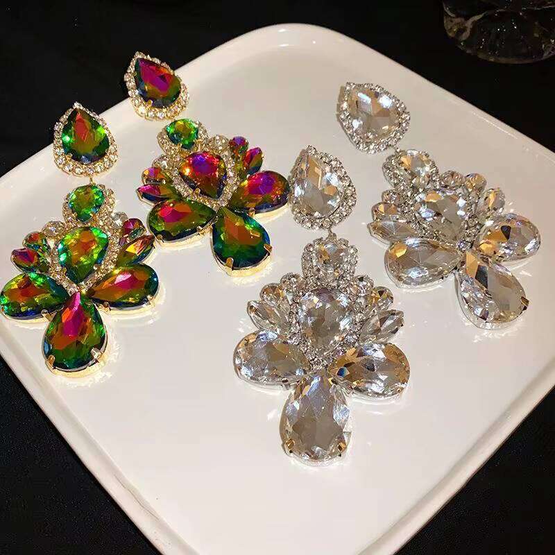 Wholesale Silver Needle Diamond Rhinestone European-Style Exaggerated Trendy Drop Earrings Women Party