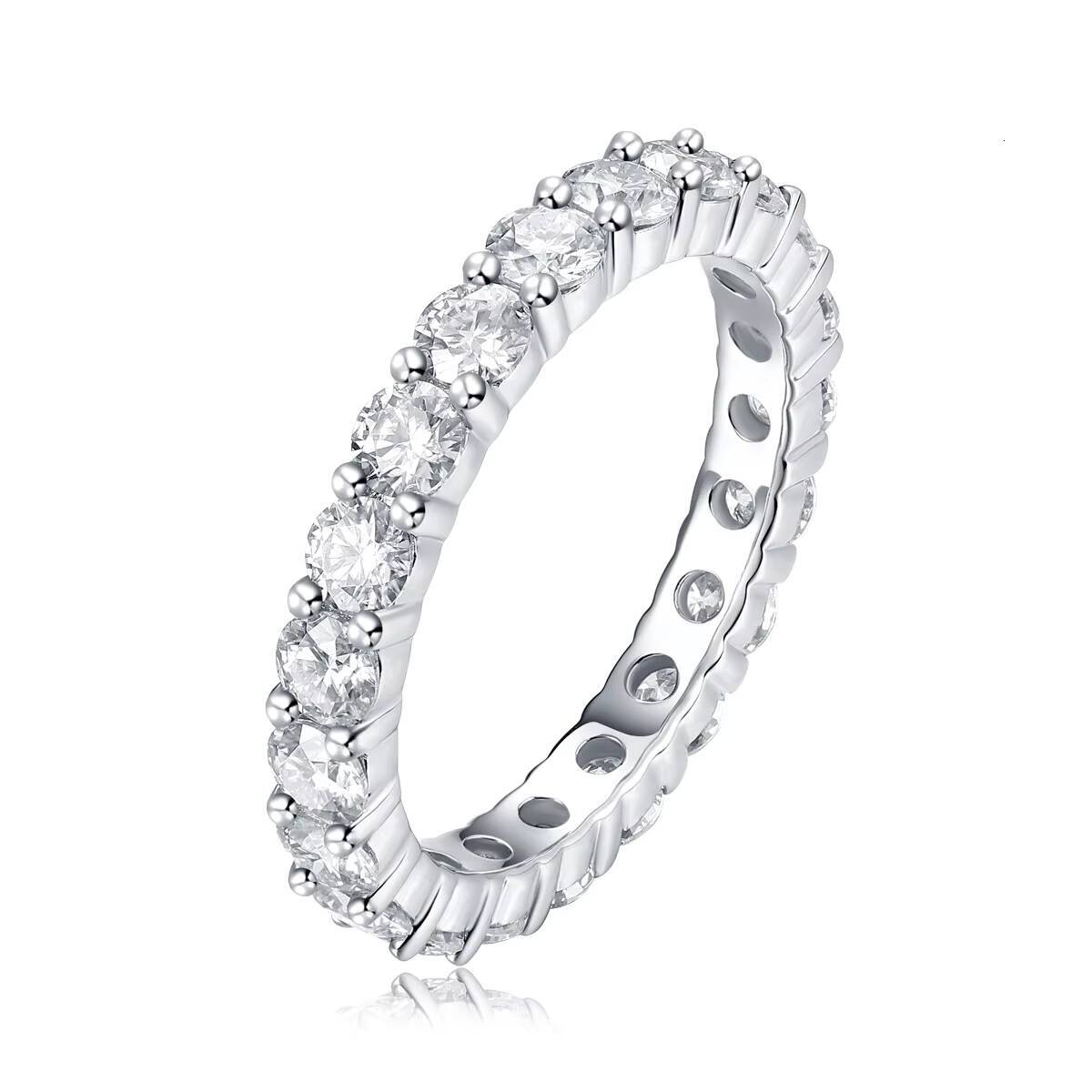 Hot Wholesale Fine Jewelry S925 Sterling Silver Gold Plated Luxury 3MM GRA Vvs Moissanite Engagement Eternity Ring for Women