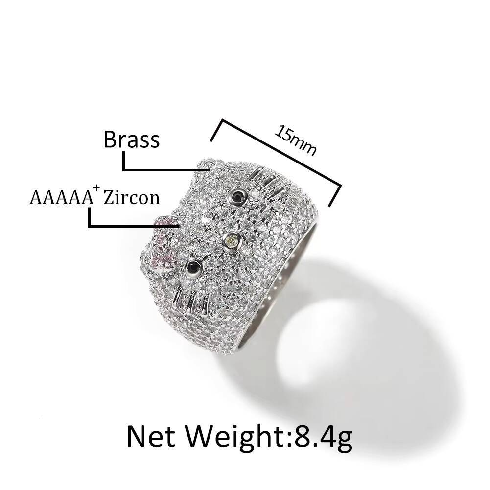 Dropshipping Luxury Iced Out Cat Face Brass 18K Gold Plated Ring for Women and Men Fashion Hip Hop Bling Statement Jewelry