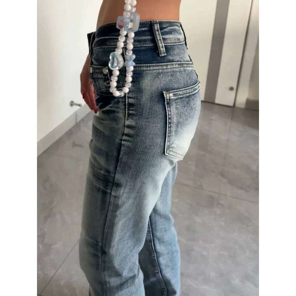 Y2K Flared Jeans for Women - Spicy Girl Low Waist Washed Fitted Narrow Leg Straight Tube Spring and Autumn Style
