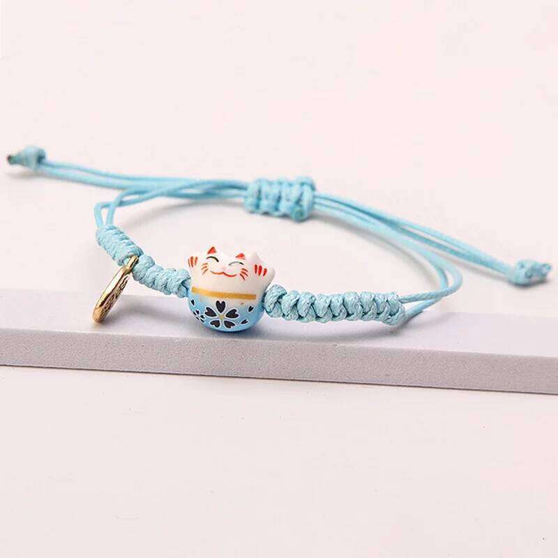 Simple Ceramic Lucky Cat Braided Bracelet For Women Cute Animal Kitten Hand Woven Adjustable Bangles Party Harajuku Jewelry Gift Yuansiqi