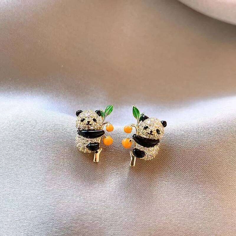 Panda New Chinese Style China Chic Bamboo Embracing Fashion Design Sense Advanced Versatile Earrings Yuansiqi
