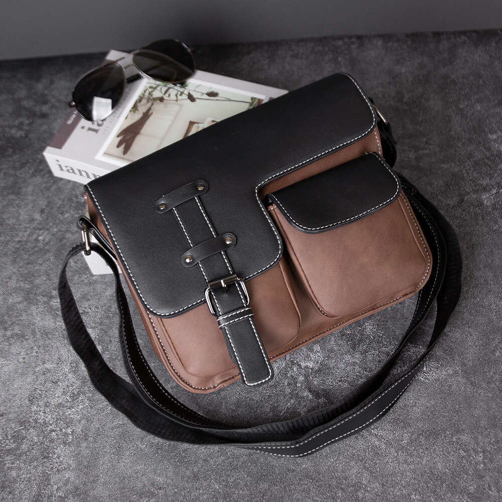 New Matte Leather Single Multi Pocket Business Mens Small Crossbody Messenger Casual Retro Shoulder Bag High Quality Luxury Bag