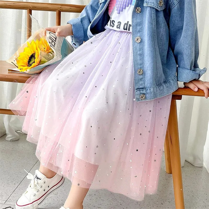 Girls Tutu Skirts Stars Print Princess Petty Dancing Party Skirt Children Gradient Costume Clothes 260207