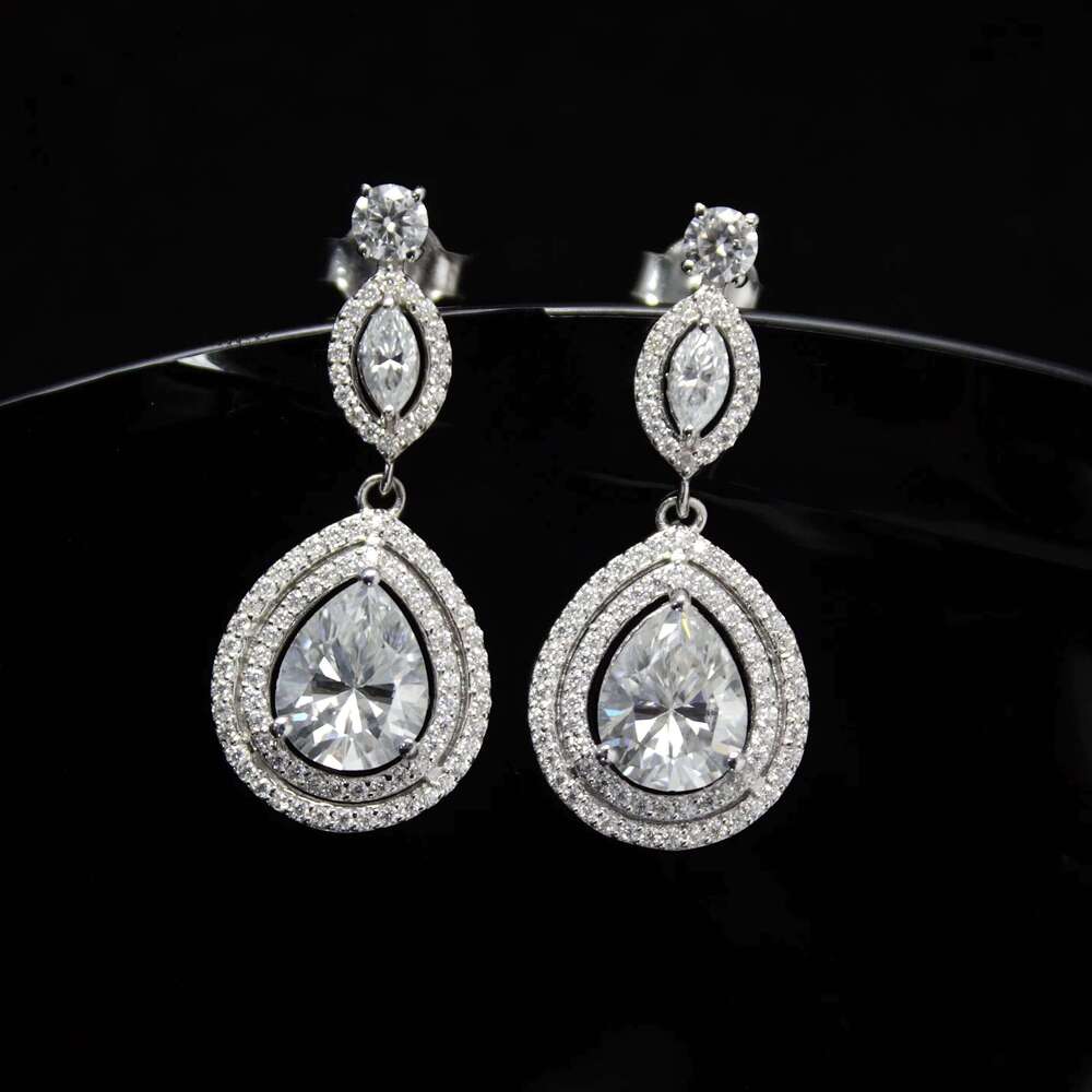 Real Sterling Silver Earring Pear Shape Moissanite 925 Stamped For Party Occasions