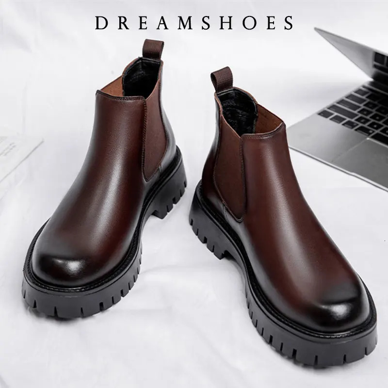 2025 British Style High Top Mens Chelsea Boots Increase Height Classic Elastic Band Men Autumn Winter Shoes 260208