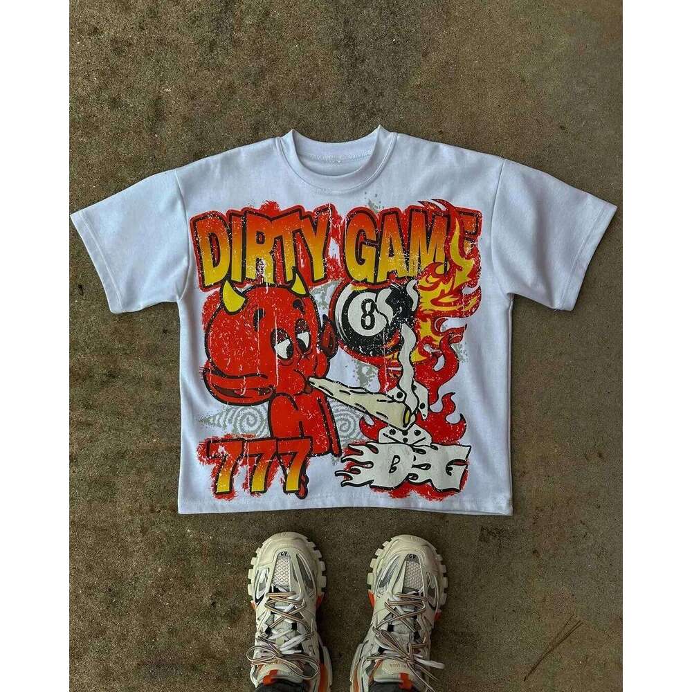 American Trend Retro Oversized Cartoon Printed T-shirt Women Y2k Cotton Round Neck Short Sleeve Harajuku Gothic Summer Tee Tops C260207