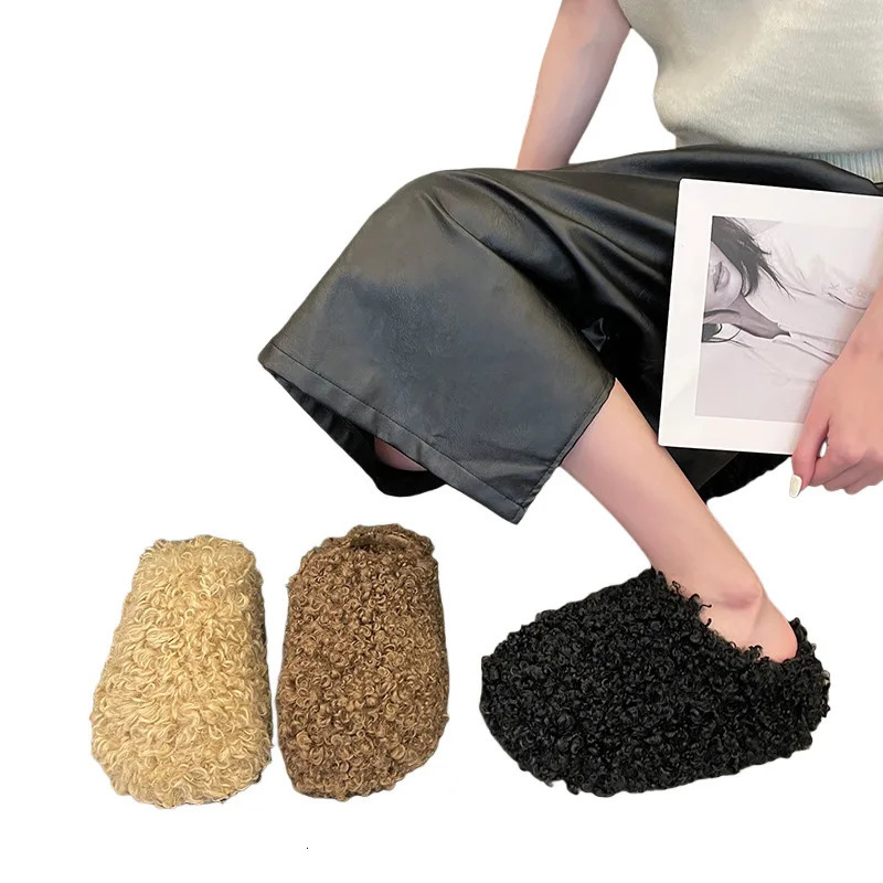 Womens Fur Home Slippers 2025 Autumn Winter Wool Furry Indoor Outdoor Wear Toe Internet Style 260208