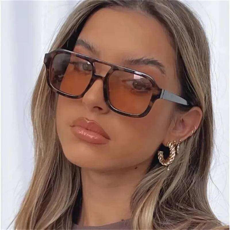 Vintage Double Bridge Yellow Sunglasses Women Oversized Square Frame Luxury Shades Sun Glasses Female Pilot Eyewear Y260207
