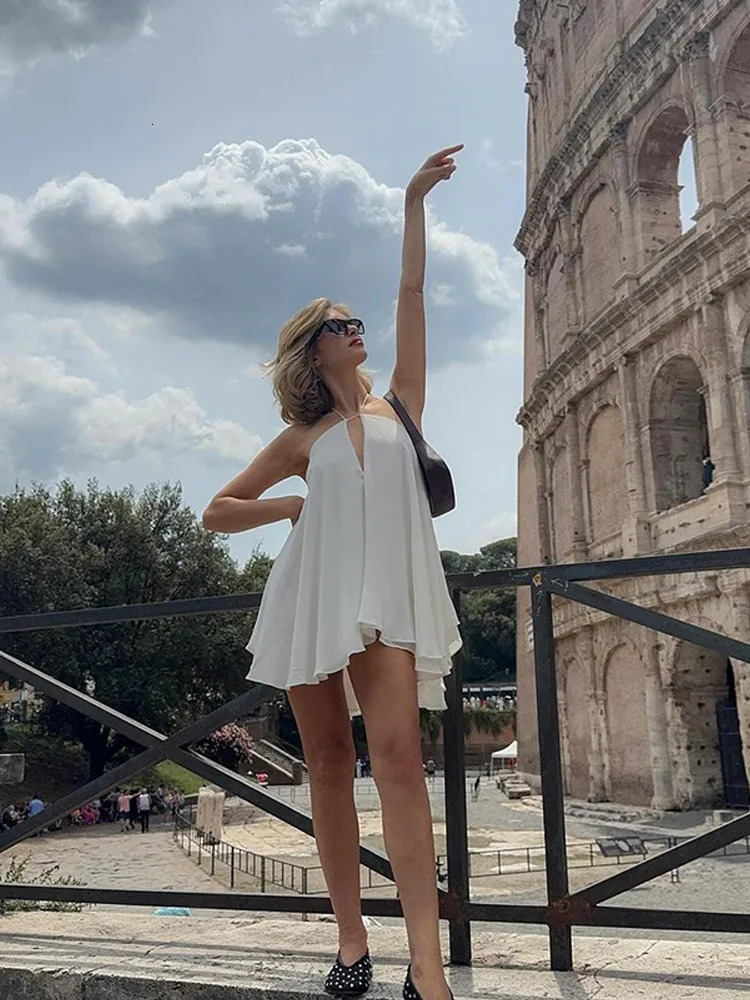 Women Sexy Halter Layered Ruffles Mini Dress Fashion Off Shoulder Backless A Line Vestidos Spring Summer Chic Lady Short Dresses 260122