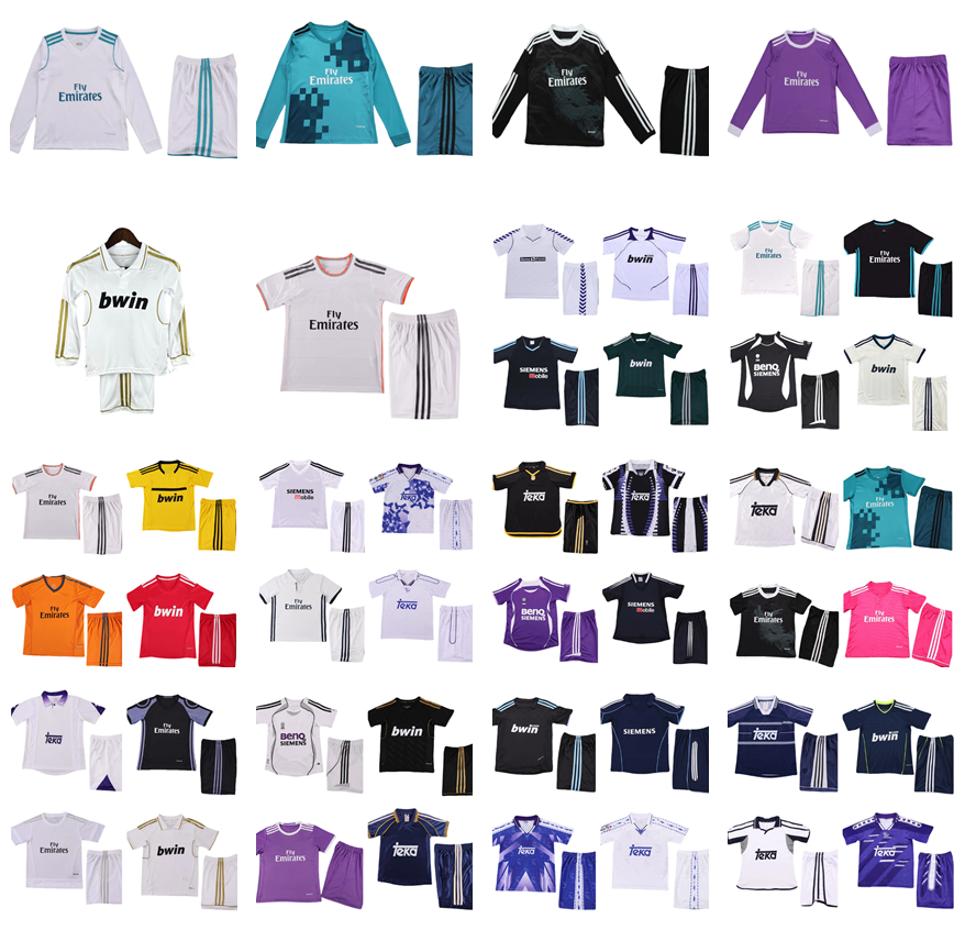Retro Kids Reals Madrid soccer jerseys 99 00 01 02 03 04 05 06 07 08 09 10 10 11 12 13 14 15 16 17 18 Ronaldo BENZEMA KAKA BALE RAUL SERGIO RAMOS FIGO ZIDANE football shirt child