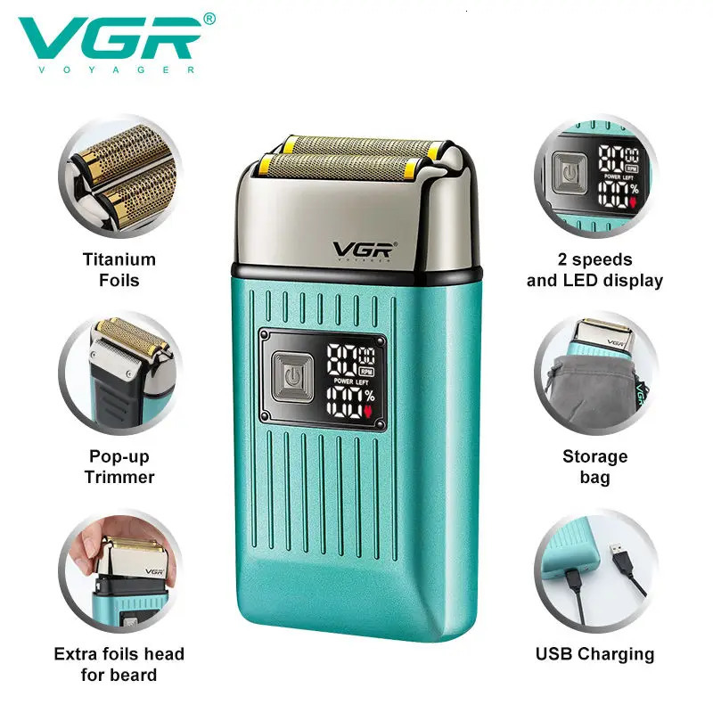 VGR Rechargeable Hair Shaver For Men Powerful Electric Shaver Beard Electric Razor Bald Head Shaving Machine With Mesh 260126