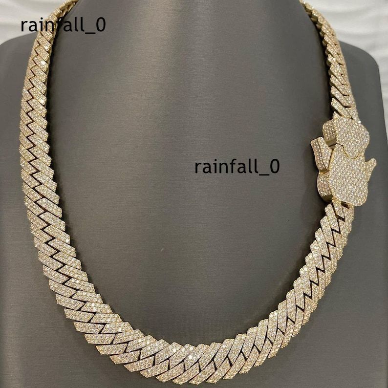 VVS Moissanite Diamond Studded 15mm Miami Cuban Chain 925 Silver Iced Moissanite Hip Hop Necklace Giftable Cuban Chain Necklace
