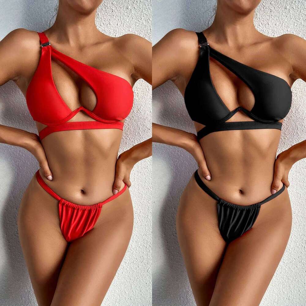DEKA One Shoulder Bikini Set Women Solid Push Up Underwired Swimwear Beach Wear Thong Swimsuit Biquini Pleated Bathing Suits C260207