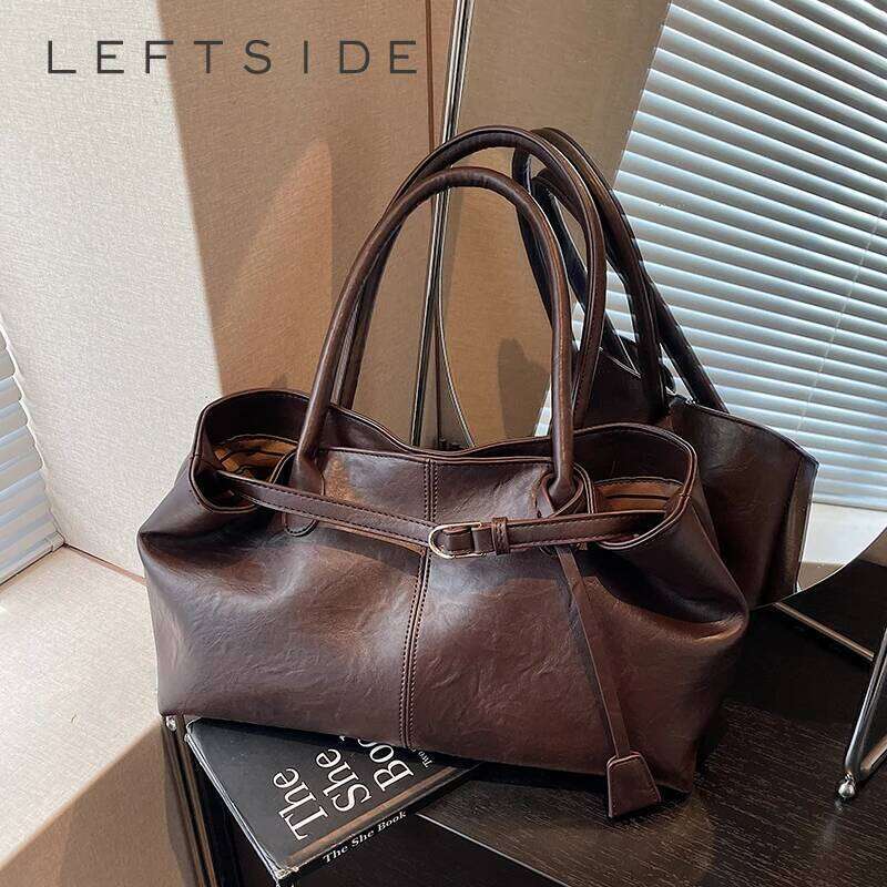 LEFTSIDE PU Leather Tote Bag for Women Shoulder Bags 2025 Designer Luxury Short Handle Solid Color Handbags and Purses C260207