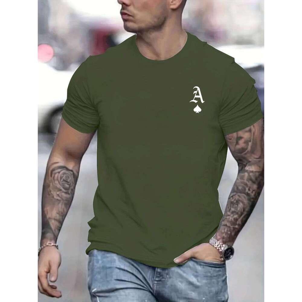 Men's summer 100% cotton fashionable casual loose classic poker card A-line printed sports round neck short sleeved T-shirt top C260207