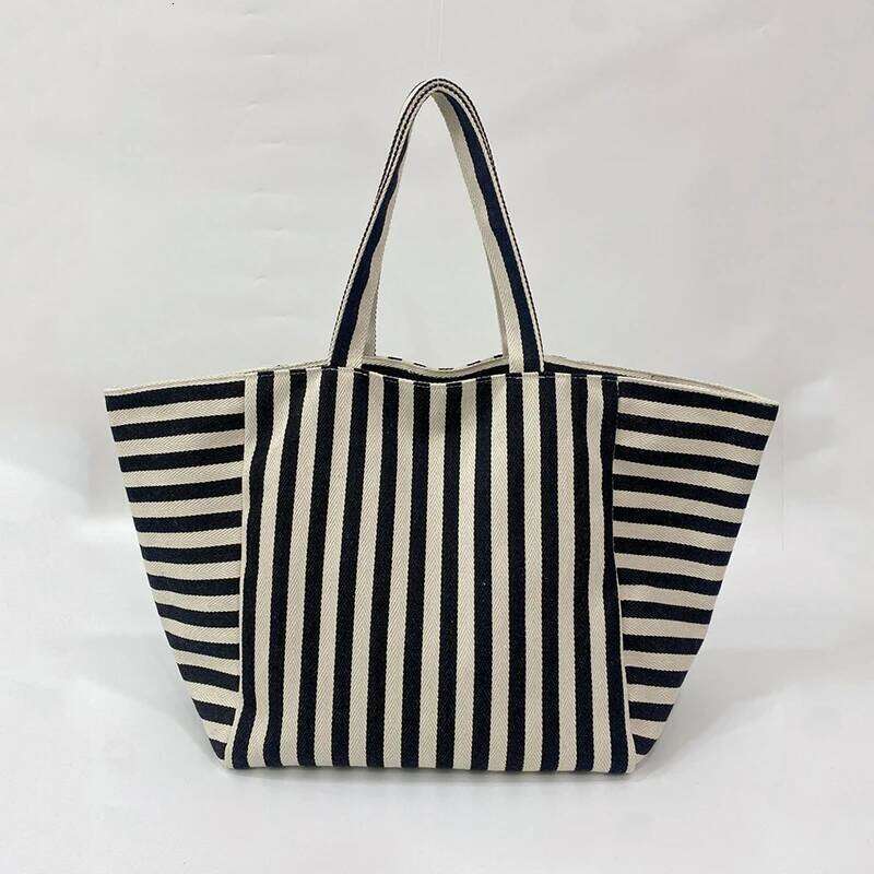 Women Portable Shoulder Bag Thin Canvas Handbag Stripes Design Large Capacity Shopping Tote Cute Cloth Books Pack C260207