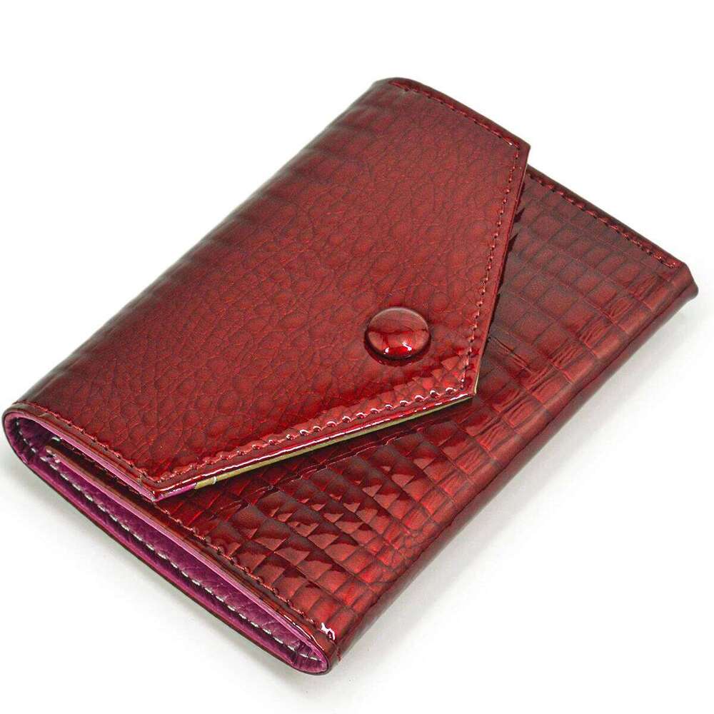 Women's genuine leather wallet crocodile pattern, small tri-fold minimalist envelope style cowhide coin purse Y260206