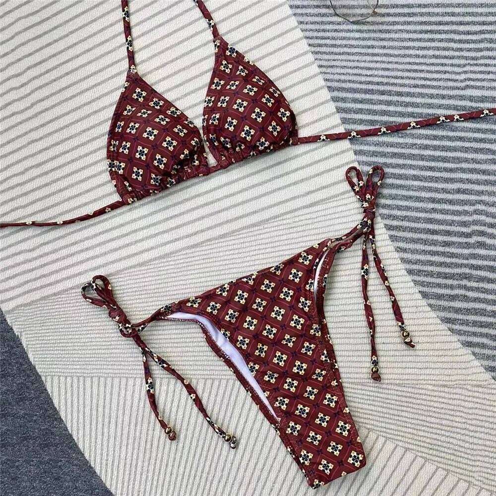 Sexy Yellow Floral Print Swimsuit Micro Bikini Thong 2025 Women String Halter Swimwear Bathing Suit Biquinis Mini Bikinis Sets C260207