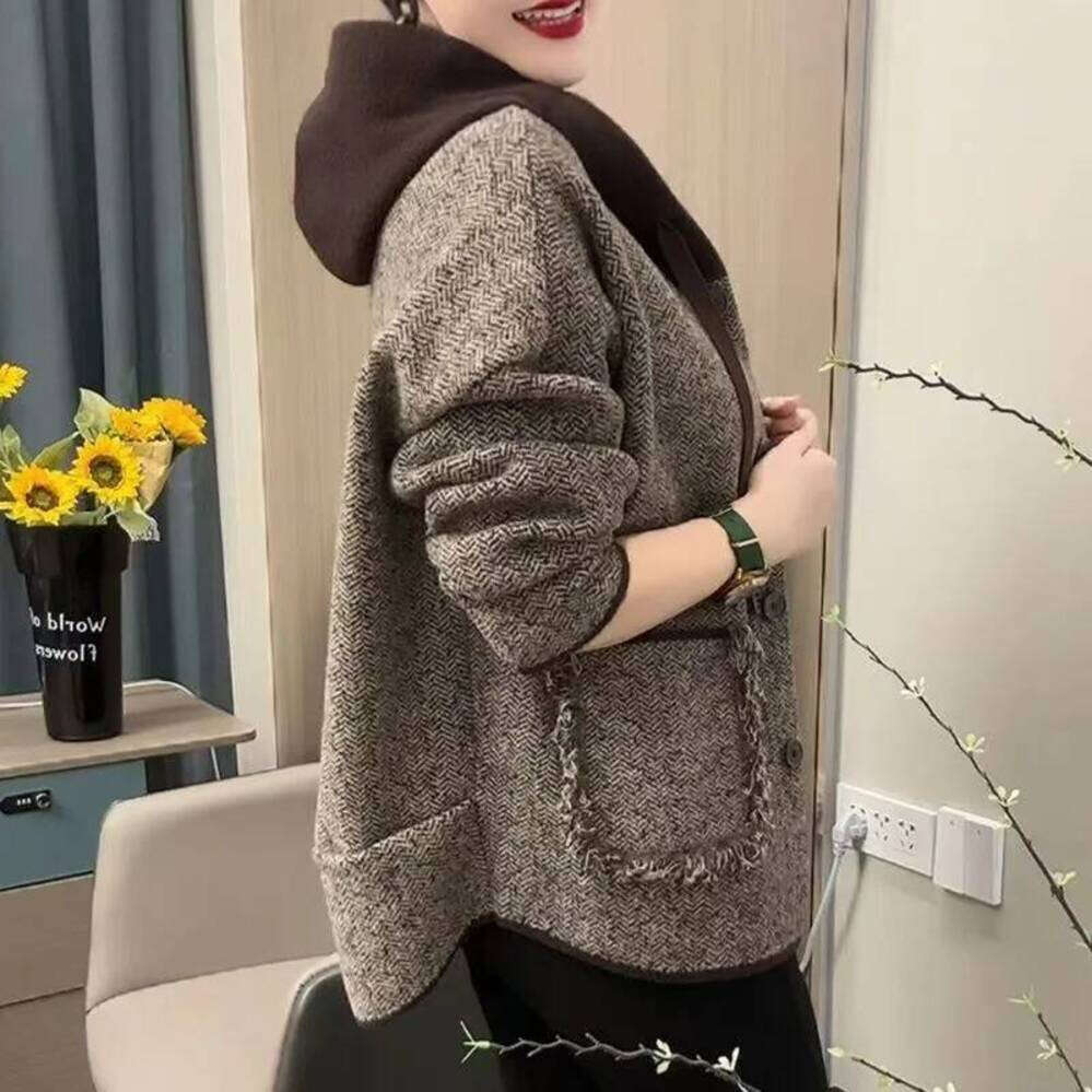 ZHE HAN Women's Short Coat 2025 Spring Autumn New Female Korean Loose Slim Jacket Joker Style Age Reducing Hooded Overcoat