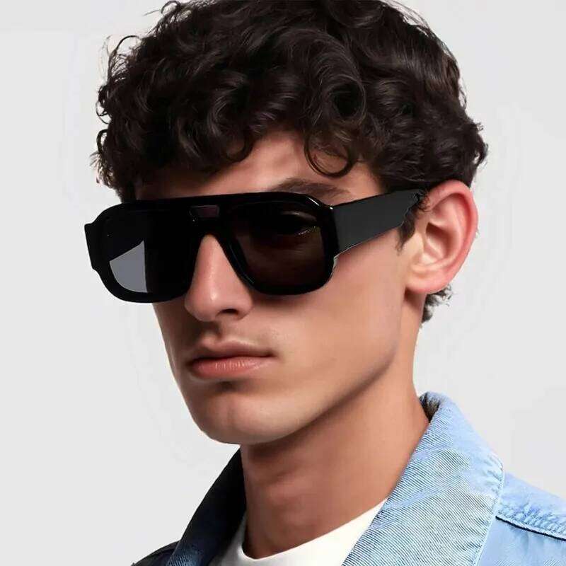 Fashion Red Color Women Double Bridges Square Sunglasses Retro Wide Legs Men Glasses Driving Hiking Shades Eyeglass UV400 Y260207