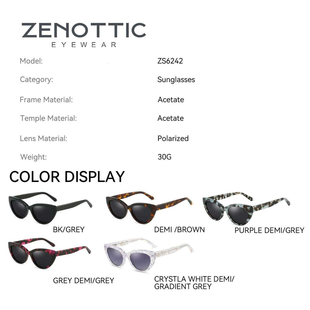 ZENOTTIC Retro Cat Eye Polarized Sunglasses Handmade Acetate UV400 Protection Sun Glasses Shade for Women Y260207