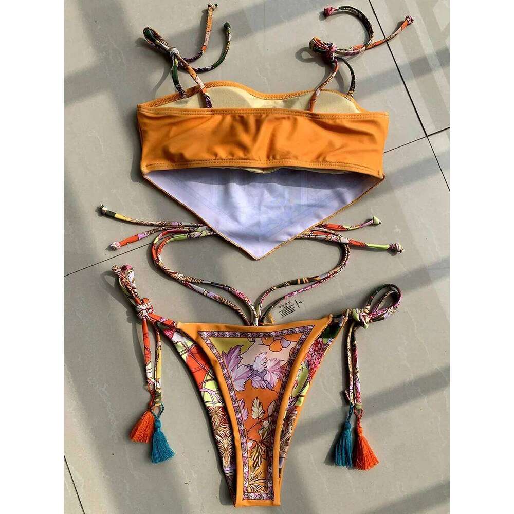 Printed Crop Top Women Bandeau Bikinis 2025 Swimwear Female Swimsuit Two-pieces Bikini Set Bathing Suit Swim Beach Wear C260207