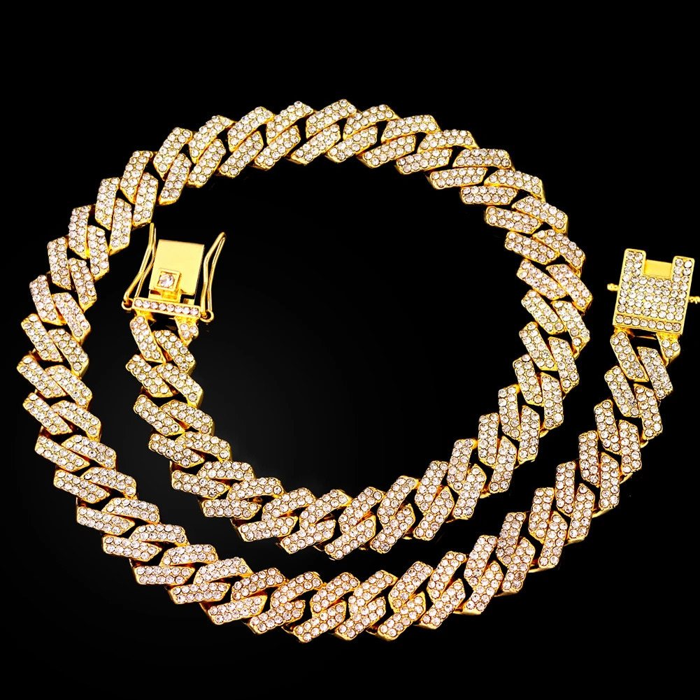 20Inch DoubleDrain Cuban Chain Unisex IceFrozen Edition Sparkling DiamondShaped HipHop Style Necklace Jewelry 260206