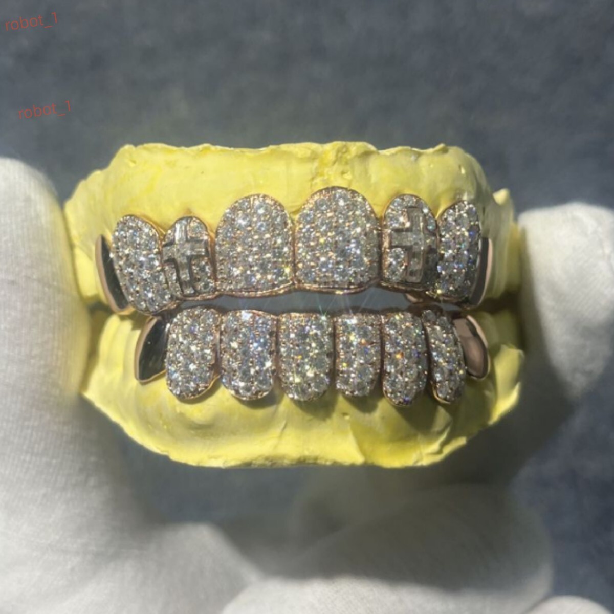 Top 8 Bottom 8 Jumping Ice Out VVS Moissanite 925 Silver Gold-plated Ladder square Cross Smooth Diamond Grill