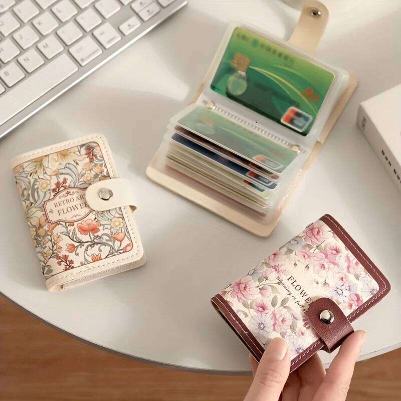 Floral Credit Card Holder for Women, Multi-Slot Compact Wallet with Snap Closure, ID/License Organizer, Chic Daily Use Accessory Y260206