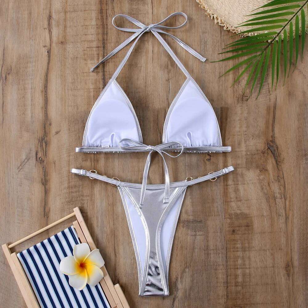 Para Praia Thong Swimsuit Women Halter Micro Bikini Set 2025 Solid Swimwear Brazilian Bathing Suit Beachwear C260207