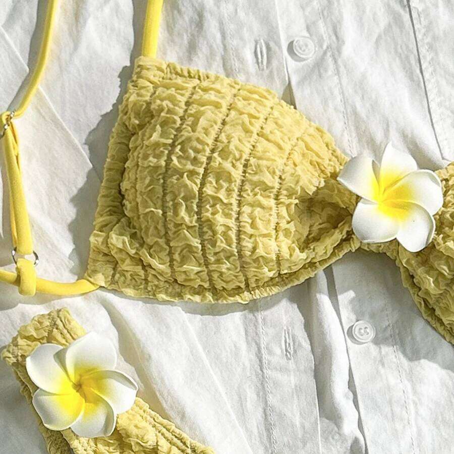 Para Praia 3D Flower 2025 Push Up Women Swimsuit Fashion Bikini Set Split Swimwear Summer New Beachwear Lady Bathing Suit C260207