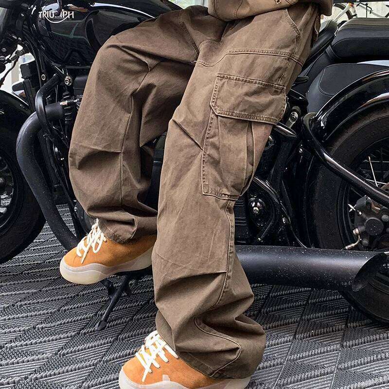 Spring Big Pocket Men's Cargo Japanese Y2k Harajuku Loose Straight Wide Leg Trousers Baggy Pants Man Hip Hop Sweatpants