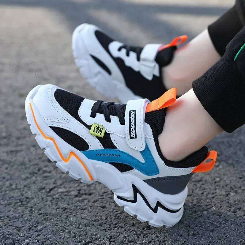 Children Sports Boys Padded for Running Velcro Sneakers with Soft Bottom Kids Casual Girls Leather Shoes H260207