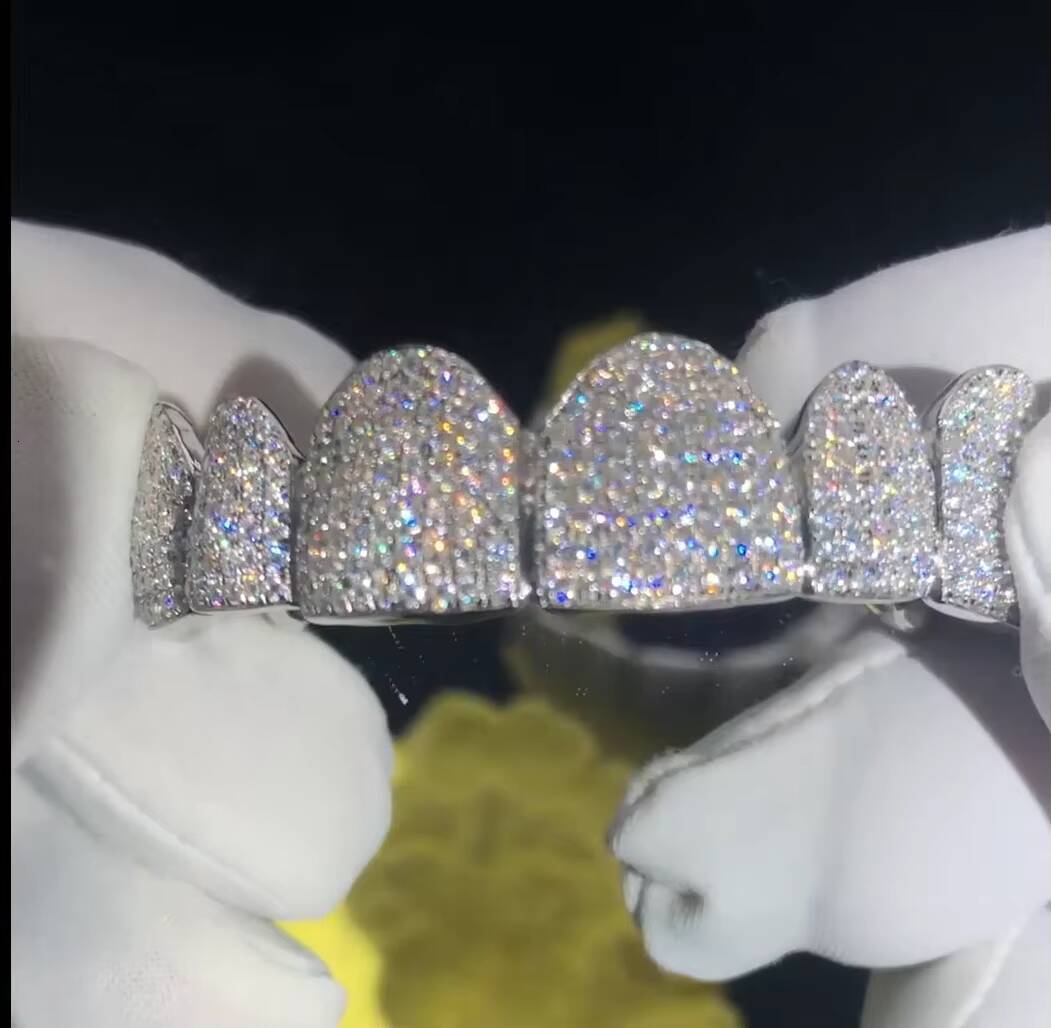 Mishang Jewelry Custom Girls Men 925 Sterling Silver Bling Top Bottom Flawless Iced Out Moissanite Grillz for Teeth