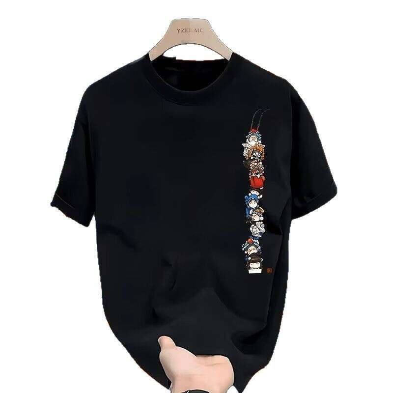 New Chinese Round Neck Printed Top Artistic Simple Heavyweight Trendy Brand Short Sleeve T-Shirt For Men Summer Luanyun
