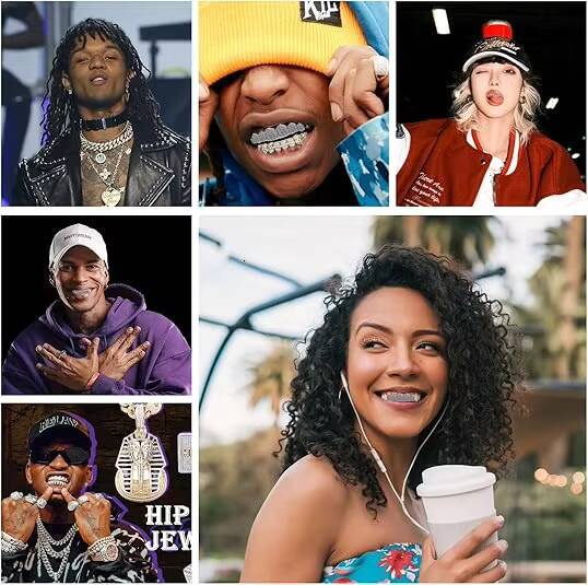 Rap Singers Stylish Mens/womens Fashion Moissanite Accessories - Grill with Gold/silver Finish 6 Top Teeth 6 Bottom Teeth