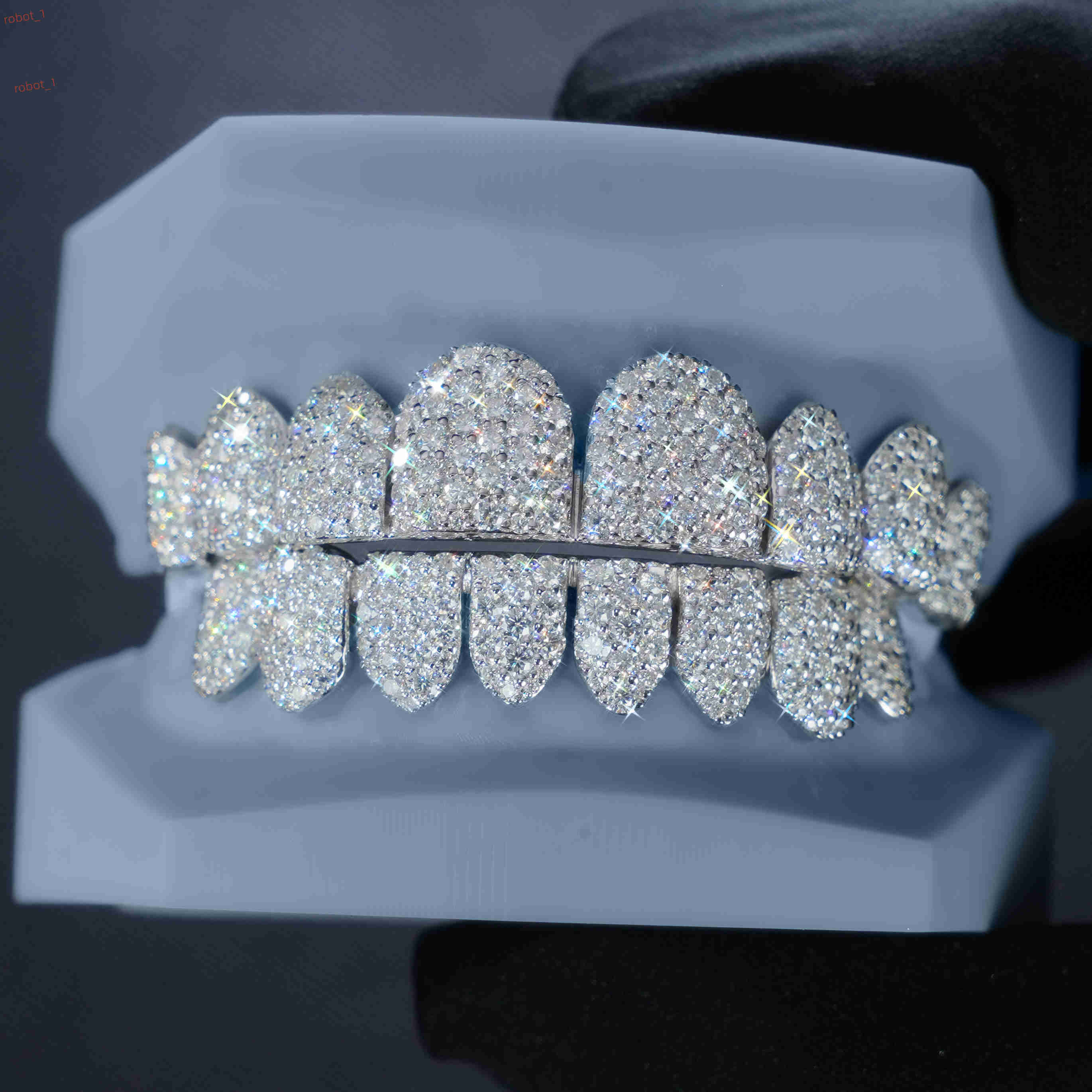 Honeycomb Hand Setting Hip Hop Custom Teeth Grillz 925 Sterling Silver Scintillating Grillz for Teeth