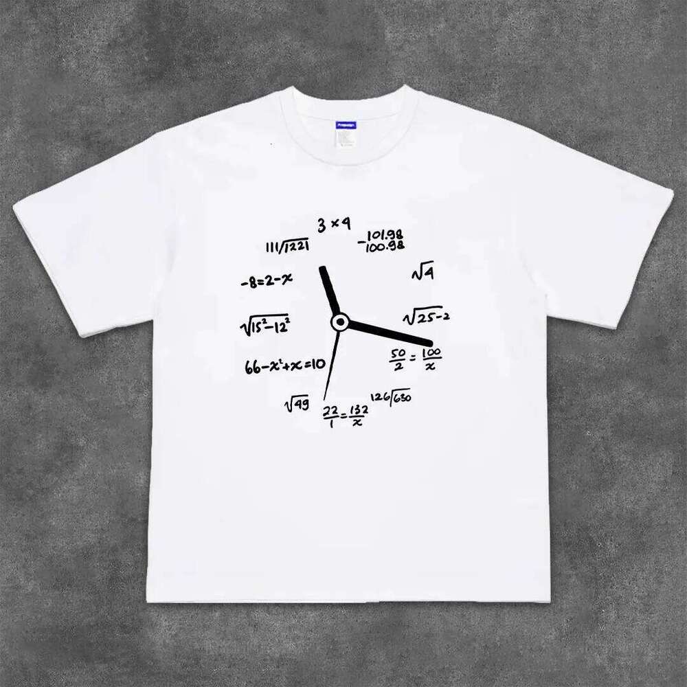 Mathematical Equation Clock Pattern Men Clothes Fashion Oversize T-Shirts Streetwear 100% Cotton Loose Tops Breathable Tee C260207