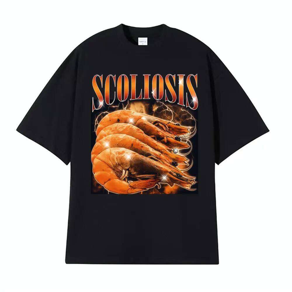 Funny Shrimp Scoliosis Printed T Shirt Men Women Clothing Vintage T-shirts Short Sleeve T-shirt Streetwear C260207