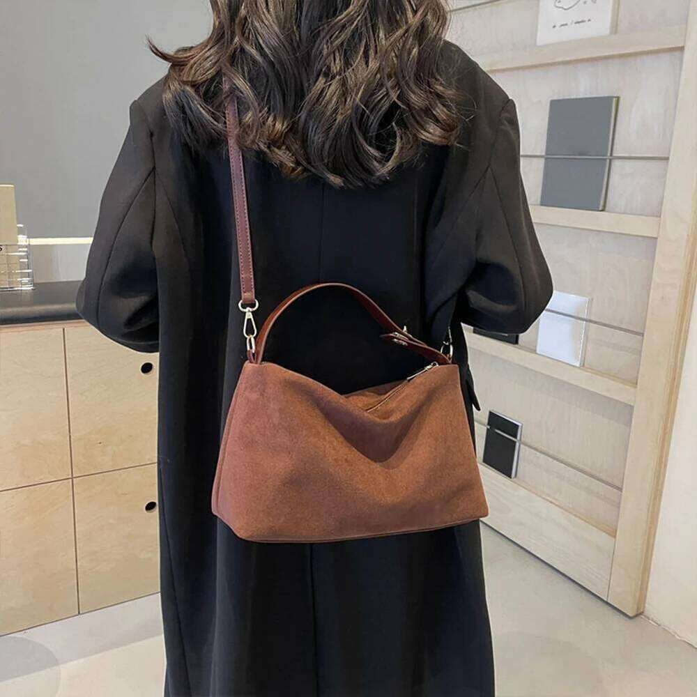 Women Suede Shoulder Bag Adjustable Strap Handbag With Inner Pocket Satchel Clutch Purse for Work Travel C260207