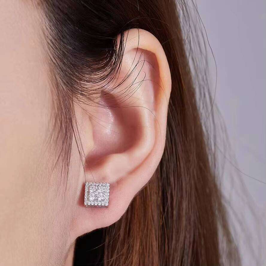 Aivenchy Rhodium Plated VVS Moissanite Fine Square Lab Grown Diamond S925 Sterling Silver Jewelry Women Stud Earrings