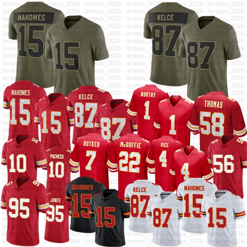 Patrick Mahomes Travis Kelce Football Jersey Rashee Rice Jones Isiah Pacheco Harrison Butker George Karlaftis Xavier Worthy Bolton McDuffie Thomas