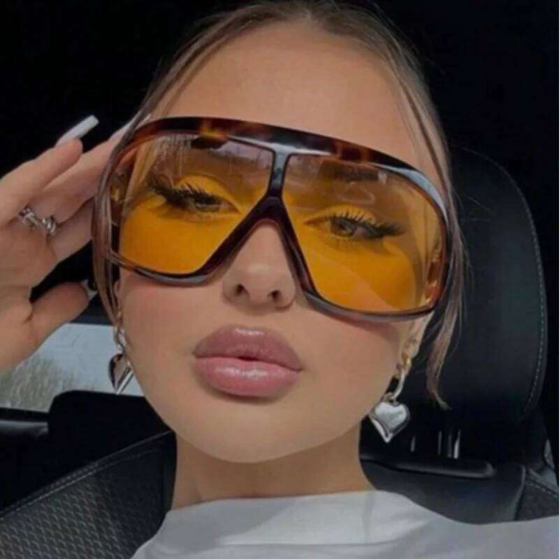 Retro Big Frame Women Square Brand Black Round Gradient Cool Men Sunglasses One Piece Designer Pilot Sun Glasses Y260207