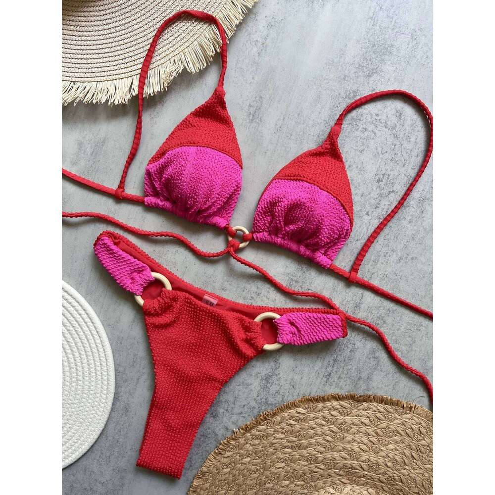 2025 Women's Swimming Suit Spliced New Solid Color Bikini Split Swimsuit C260207
