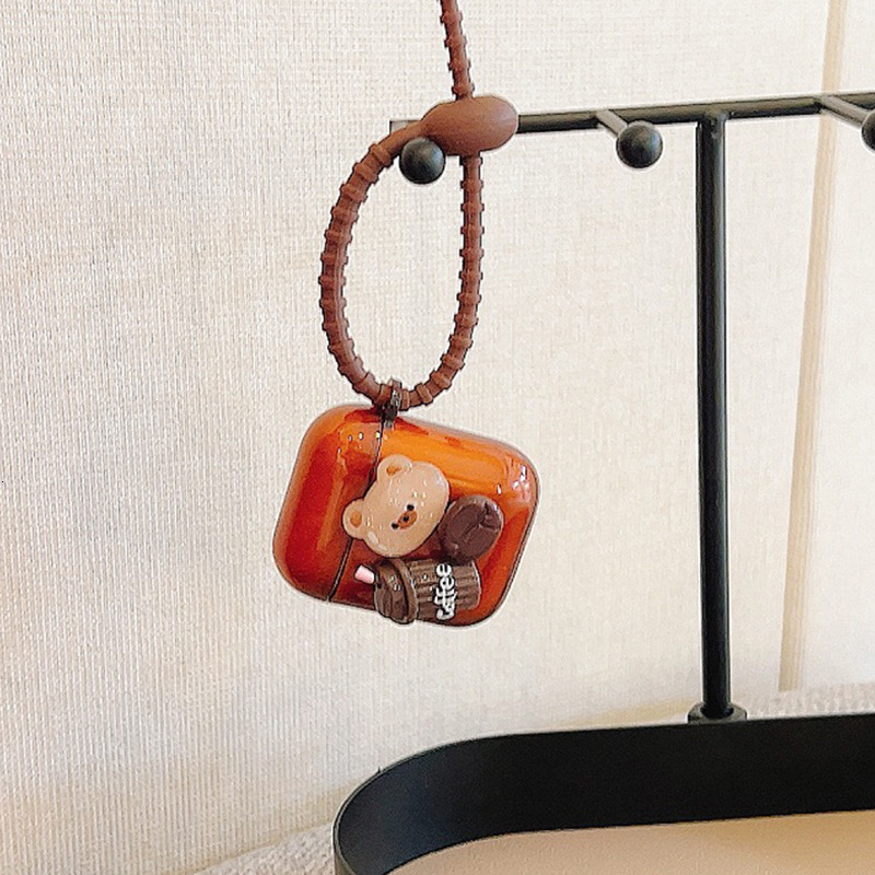 Vintage Coffee Bear Bluetooth Apple Earphone Case AirPods Protective Cover with Unique Lanyard and High-End Feel
