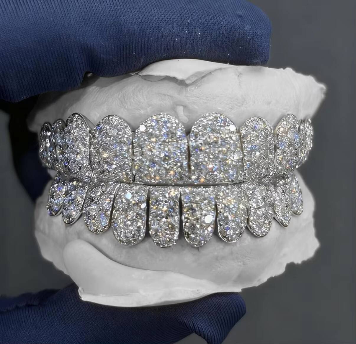 Stylish White Gold Moissanite Diamond Grillz with Vivid Sparkle High End Design and Polished Shine Jewelry