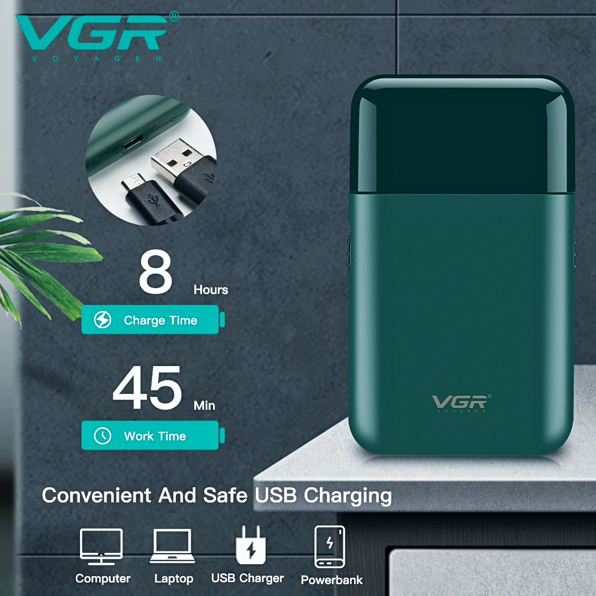 VGR Electric Shaver Professional Beard Trimmer Razor Portable Mini Shaver Reciprocating Shaving 2 Blade USB Charge for Men V-390 260126