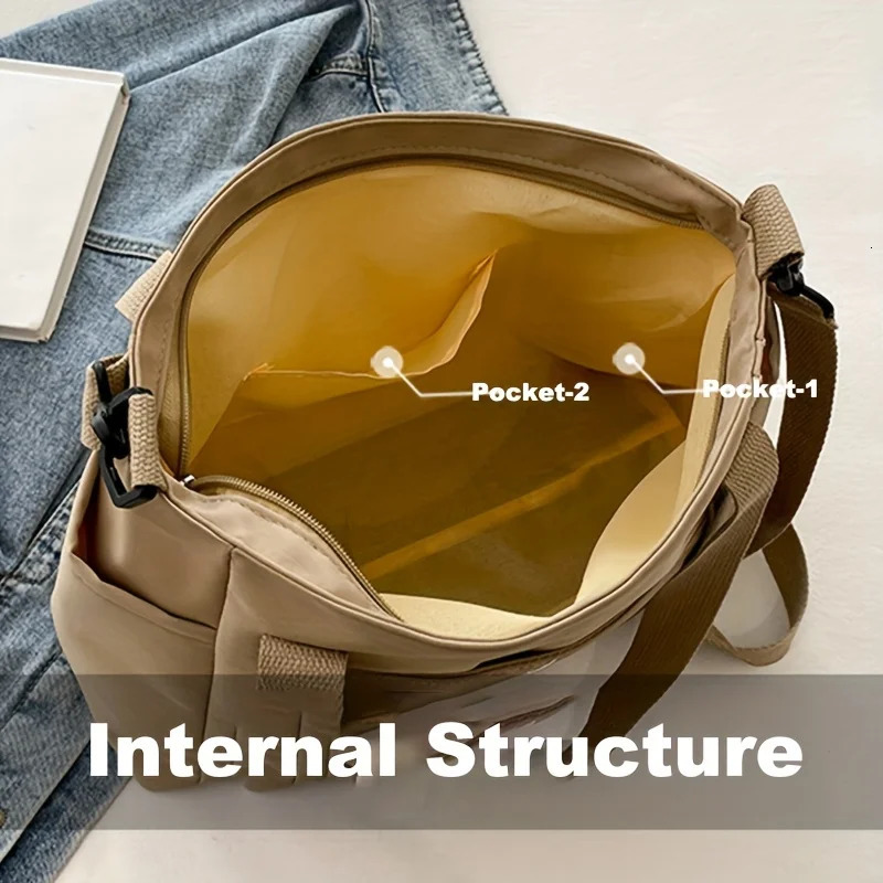 Large Capacity Nylon Crossbody Bag Casual Solid Color Messenger Shoulder Bag with Removable Strap260128