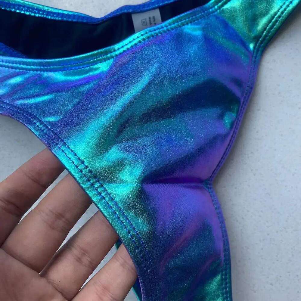 Sexy Triangle Bikini 2022 holographic Blue Push Up Extreme Thong Swimwear Brazilian Bandage Bathing Suit Swimsuit Micro Biquini C260207